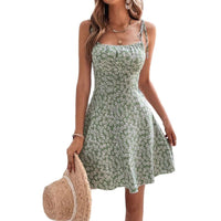 Women's Summer Floral Spaghetti Strap Beach Short Dress