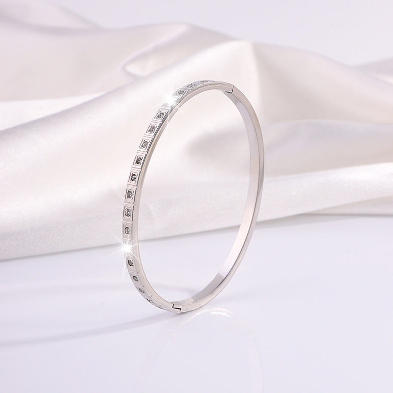 European And American Non-fading Square Diamond Stainless Steel Bracelet