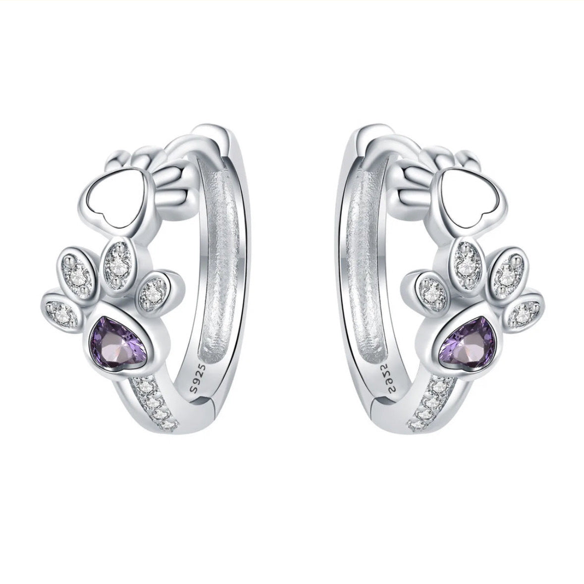 S925 Silver Cat's Paw Cute With Diamonds Ear Clip