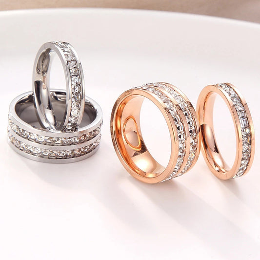 itanium Steel Couple Single And Double Row Diamond Ring