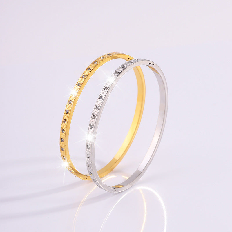 European And American Non-fading Square Diamond Stainless Steel Bracelet