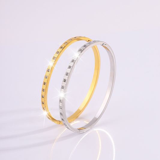 European And American Non-fading Square Diamond Stainless Steel Bracelet