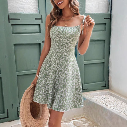 Women's Summer Floral Spaghetti Strap Beach Short Dress