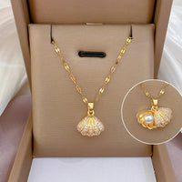 Shell Pearl Necklace With Rhinestones Female