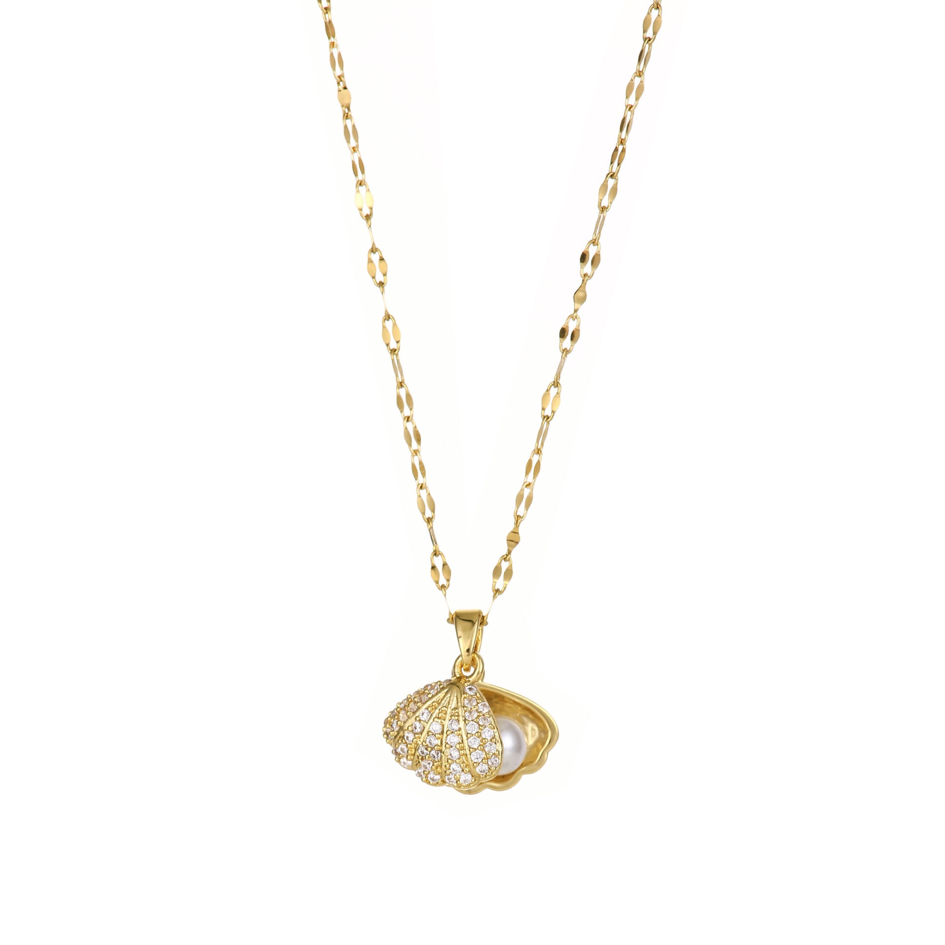 Shell Pearl Necklace With Rhinestones Female
