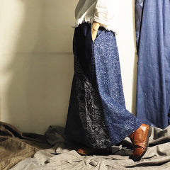 Temperament Commute Retro Half-length Stitching Blue Long Skirt Skirt