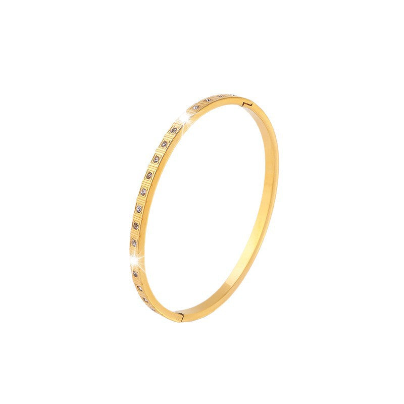 European And American Non-fading Square Diamond Stainless Steel Bracelet