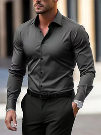 Men's Shirt Business Button Down Shirt Summer Solid Color