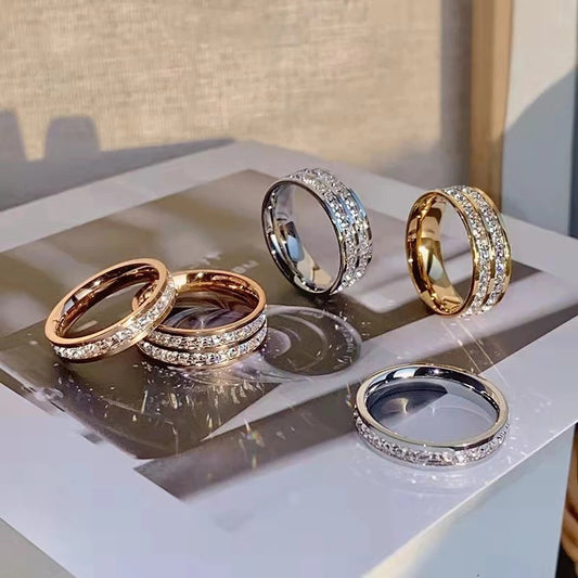 itanium Steel Couple Single And Double Row Diamond Ring