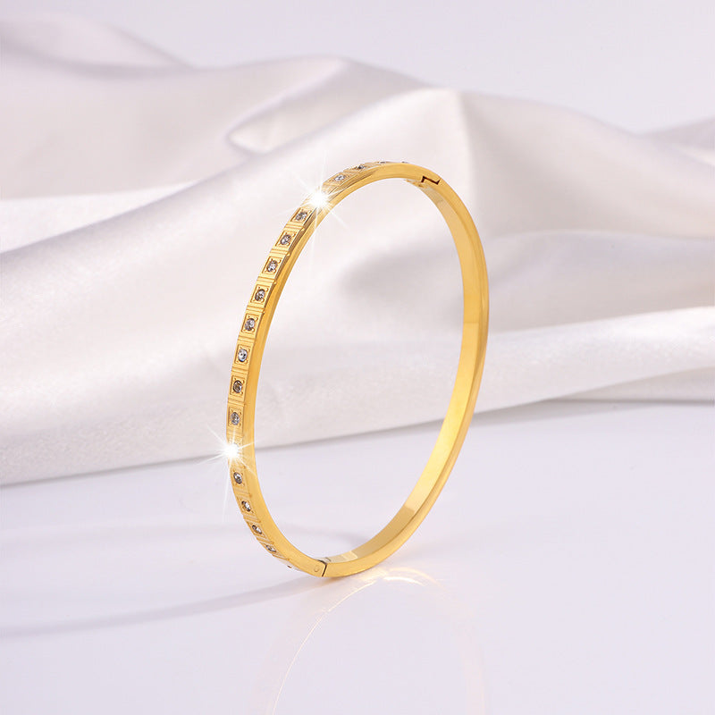 European And American Non-fading Square Diamond Stainless Steel Bracelet