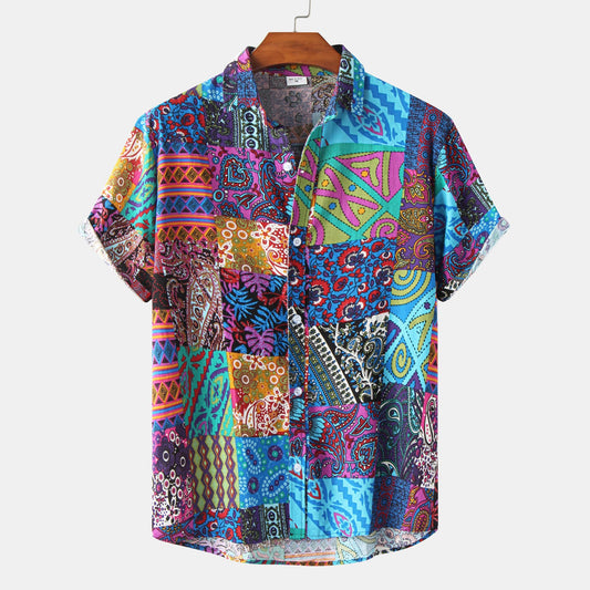 Plus Size Men's Casual Fashion Digital Printing Short Sleeve Shirt