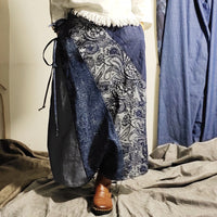 Retro Half-length Stitching Blue Long Skirt Skirt