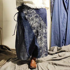 Temperament Commute Retro Half-length Stitching Blue Long Skirt Skirt