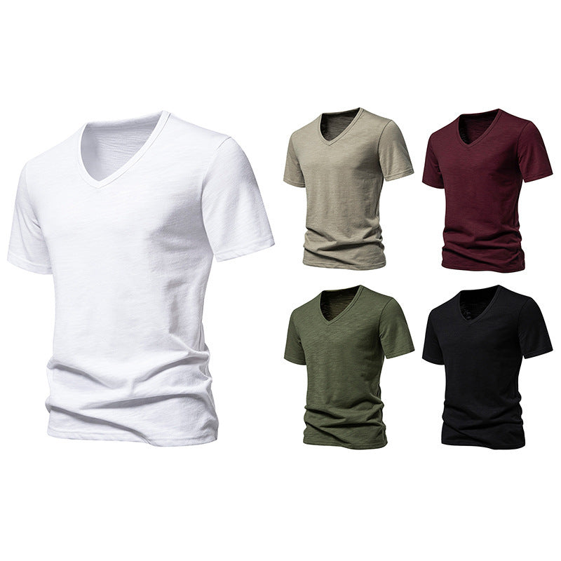 Men's Slub Cotton Elastic Breathable Bottoming Shirt