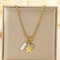 Star Moon Colour Artificial Glass Pearl Stainless Steel Necklace