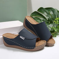 Simple Stylish Peep Toe Wedge Slippers