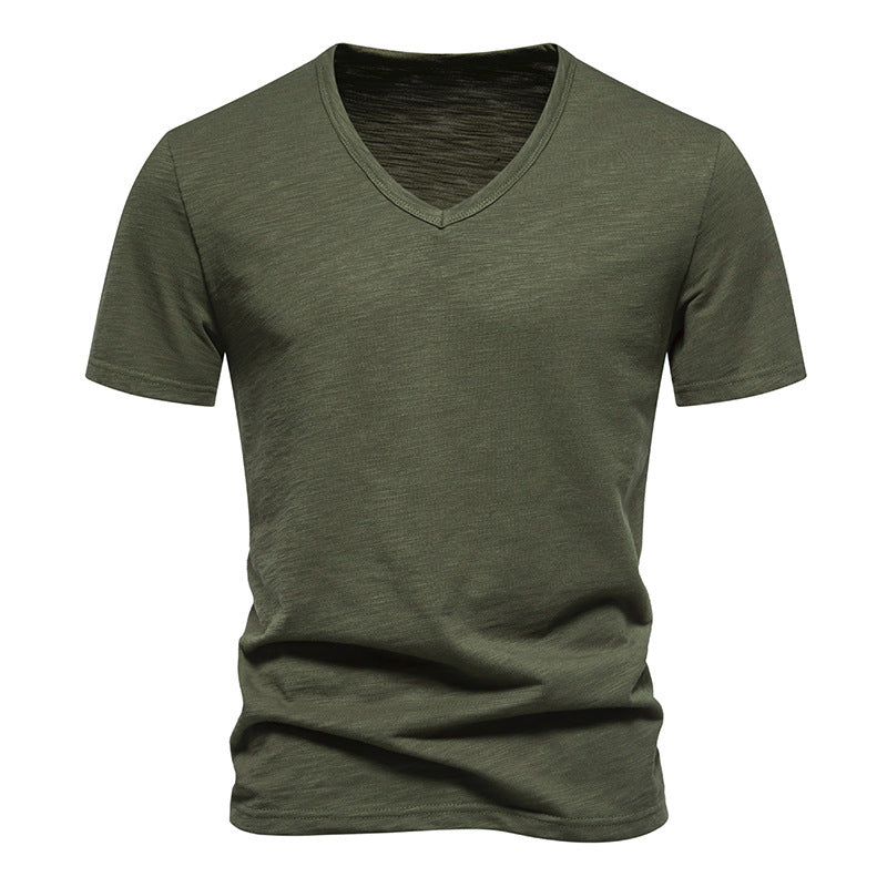 Men's Slub Cotton Elastic Breathable Bottoming Shirt