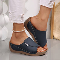 Simple Stylish Peep Toe Wedge Slippers