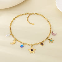 Star Moon Colour Artificial Glass Pearl Stainless Steel Necklace