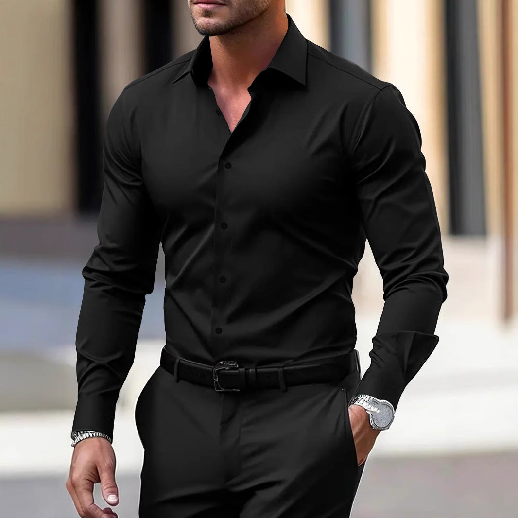 Men's Shirt Business Button Down Shirt Summer Solid Color
