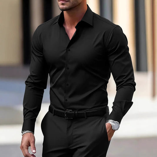 Men's Shirt Business Button Down Shirt Summer Solid Color