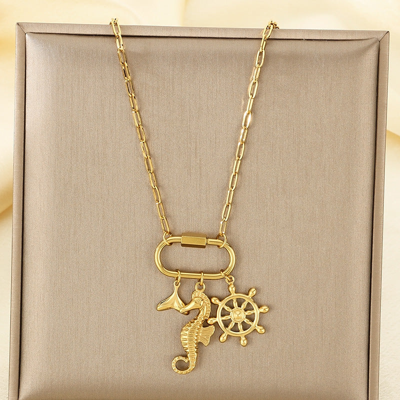 Star Moon Colour Artificial Glass Pearl Stainless Steel Necklace