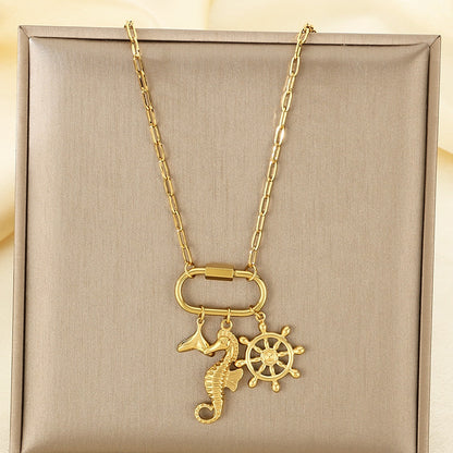 Star Moon Colour Artificial Glass Pearl Stainless Steel Necklace