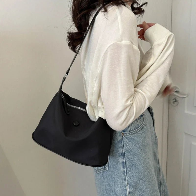 Pink Nylon Cloth Underarm Bag Korean Style New Ins Lightweight Texture Small Bag All - Match Shoulder Handbags for Women Girls - Chic Cart