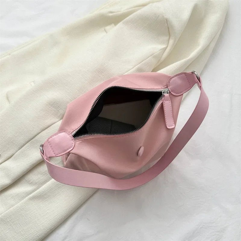 Pink Nylon Cloth Underarm Bag Korean Style New Ins Lightweight Texture Small Bag All - Match Shoulder Handbags for Women Girls - Chic Cart