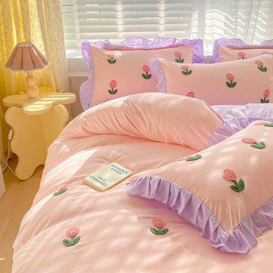 Princess Style Towel Embroidered Washed Cotton Four Piece Set