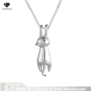 Real 925 Sterling Silver Cute cat Necklaces Pendants for Women Fashion Ladies Festival Gift Fine Jewelry Stock in USA Warehouse