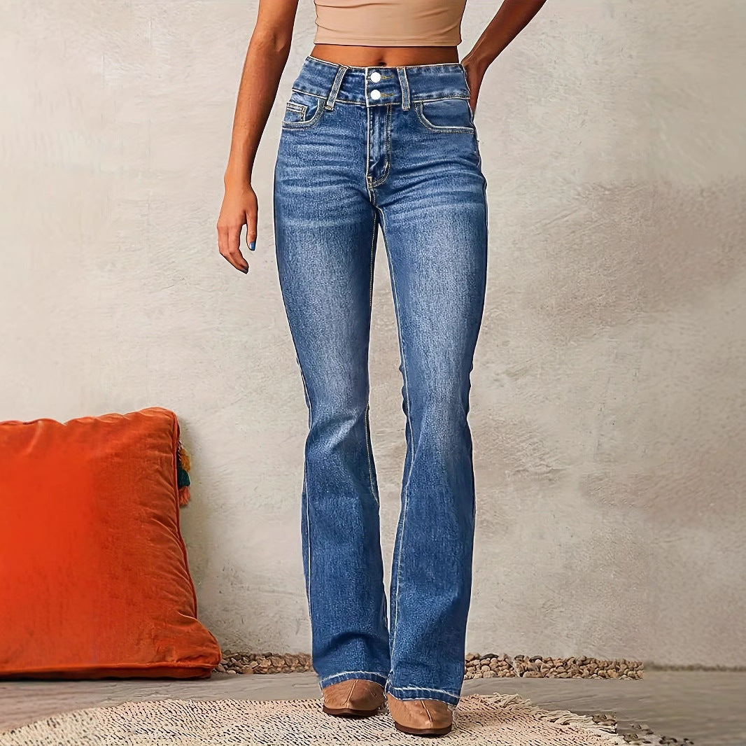 Skinny Flared Jeans With Pockets Fashion Button Zipper