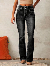 Skinny Flared Jeans With Pockets Fashion Button Zipper