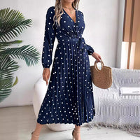 Spring Summer Elegant Long Dress Cross V-Neck Contrast