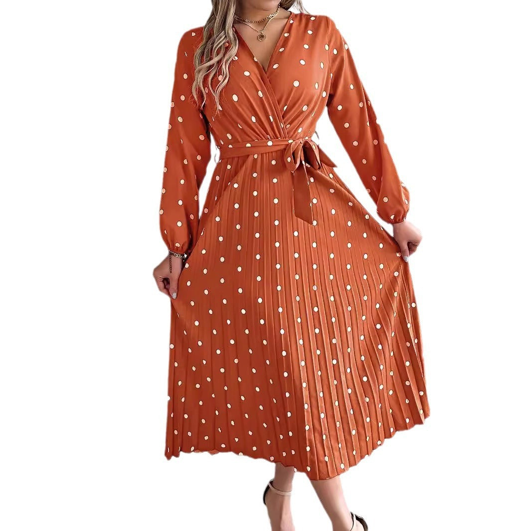 Spring Summer Elegant Long Dress Cross V-Neck Contrast