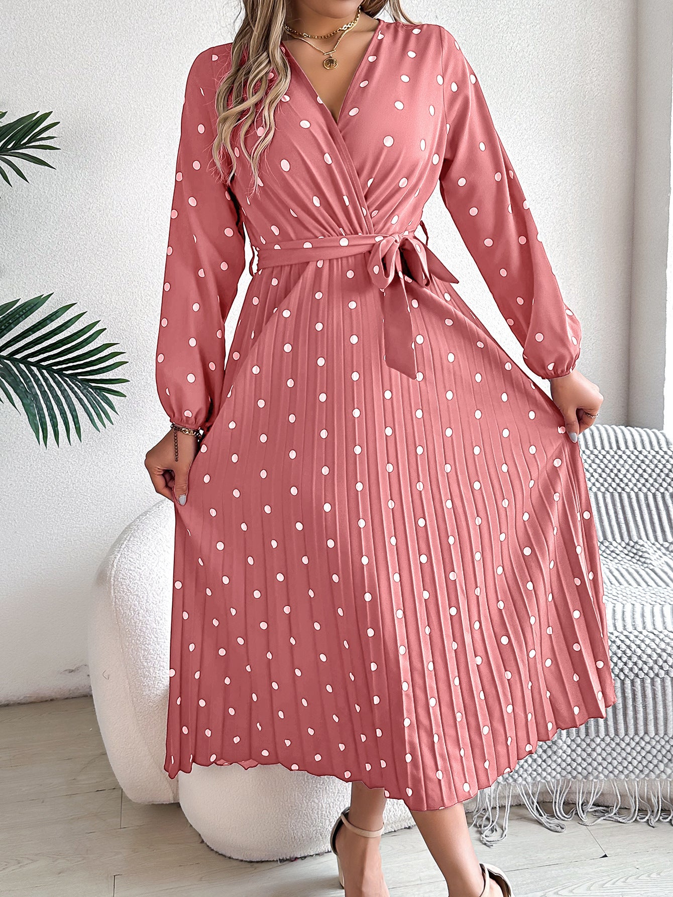 Spring Summer Elegant Long Dress Cross V-Neck Contrast