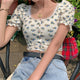 Summer New Products Women's Fashion Printed Puff Sleeve Lace Cardigan T-shirt