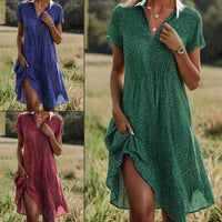 Summer Polka Dot Print Dress Fashion Casual V-Neck Short Sleeve