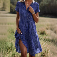 Summer Polka Dot Print Dress Fashion Casual V-Neck Short Sleeve