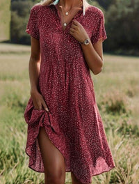 Summer Polka Dot Print Dress Fashion Casual V-Neck Short Sleeve