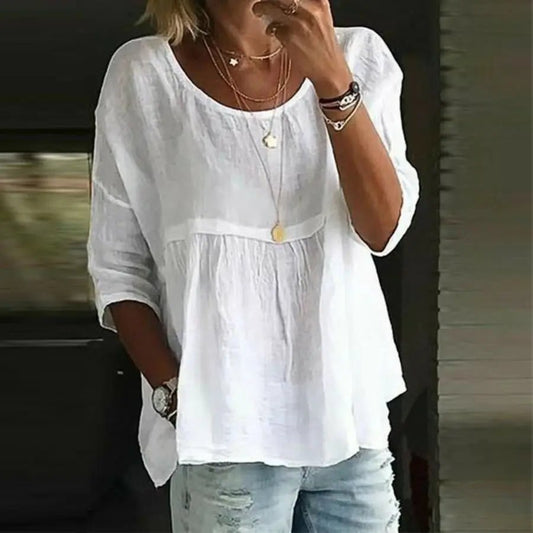 Temperament Loose Blouse Fashion Casual Woman Shirt Elegant Short Sleeve Blouse Holiday Weekend Top - Chic Cart