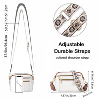 Triple-zipper Shoulder Bag With Floral Embroidered Straps Fashion Colorblock Multi-functional Crossbody Bags For Women