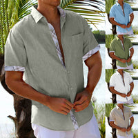 Vacation Short Sleeve Shirts With Plaid Side Summer  men