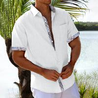 Vacation Short Sleeve Shirts With Plaid Side Summer  men
