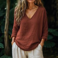 Casual Loose Fashion Cotton And Linen Long-sleeved Top