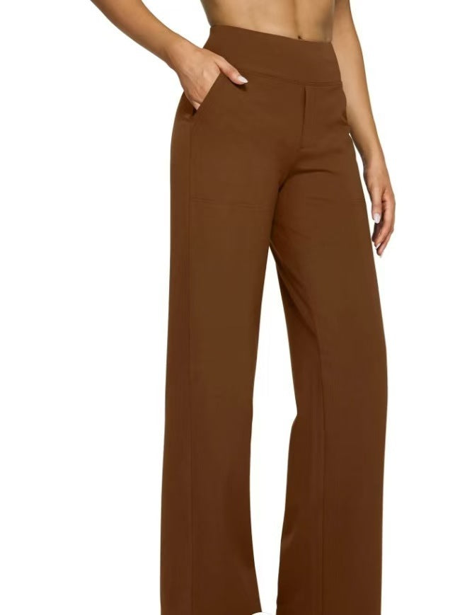 Women's Casual Loose Pocket Knitted Straight High Waist Yoga Pants