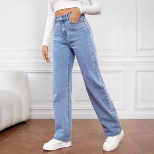 European And American Cross-border Amazon Hot-selling Stretch Washed Denim Fashion Straight Trousers Jeans Women's Pants