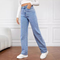 Stretch Washed Denim Fashion Straight Trousers Jeans Women's Pants