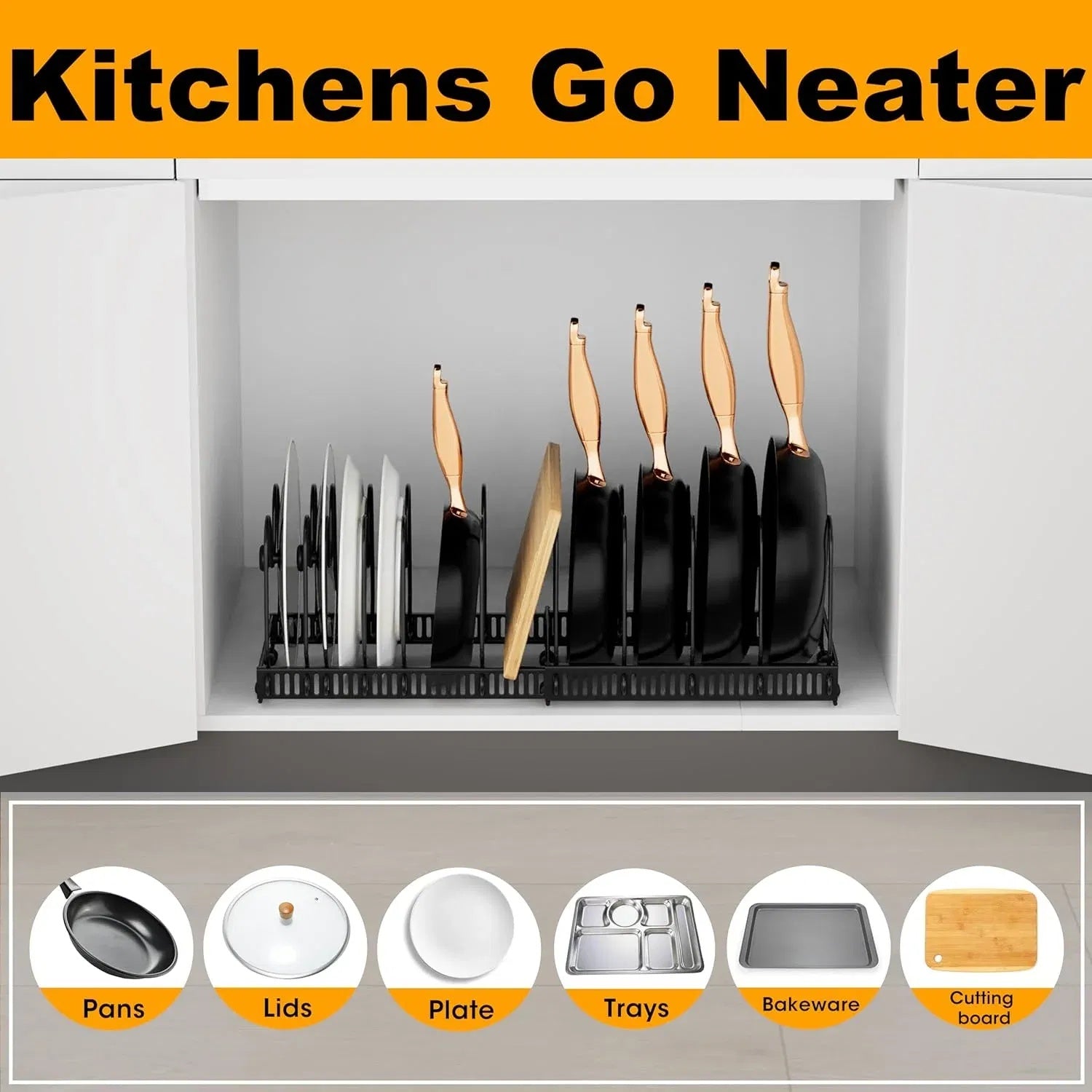 Expandable Pot Lid Organizer, Pots And Pans Lid Rack,