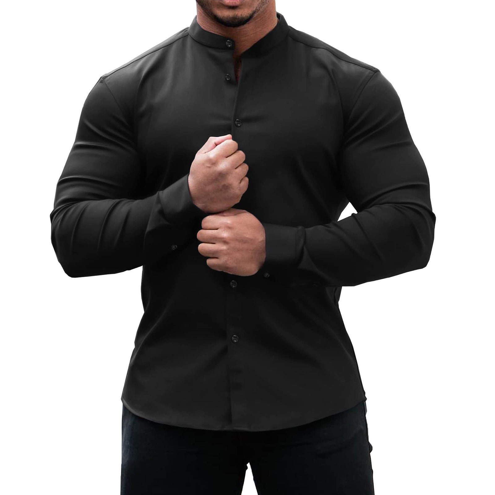 Long Sleeve Shirt Men Casual Button Down Slim Tops